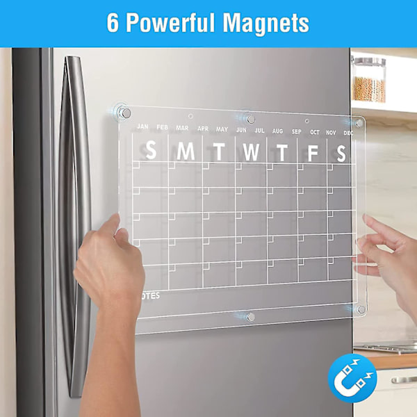 Magnetisk whiteboard-kalender for kjøleskap, gjennomsiktig 16,5\"x12\" planleggingsbrett med 4 markører