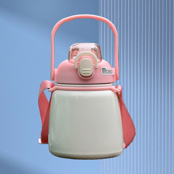Isoleret vandflaske 650ML 304 rustfrit stål sugerør flaske til udendørs kontor skole pink