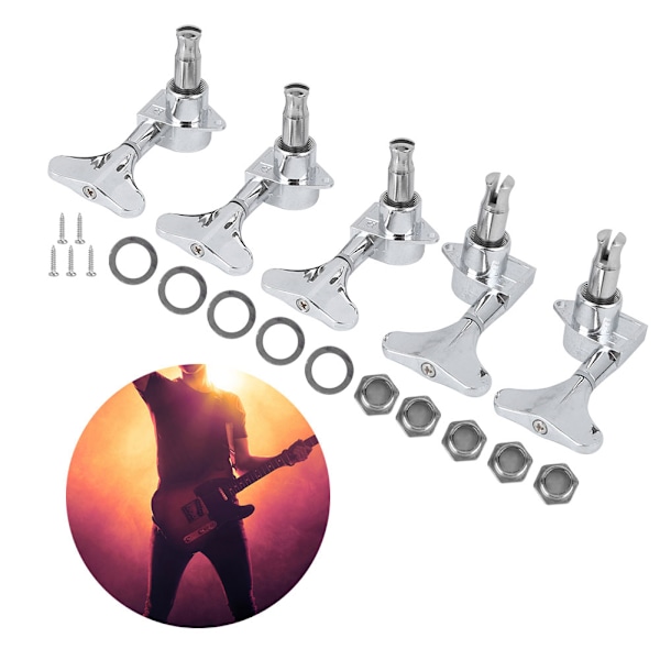 Bass Tuners Set String Knob 5‑String Alloy Enclosed Winding Musical Instrument AccessoriesSilver