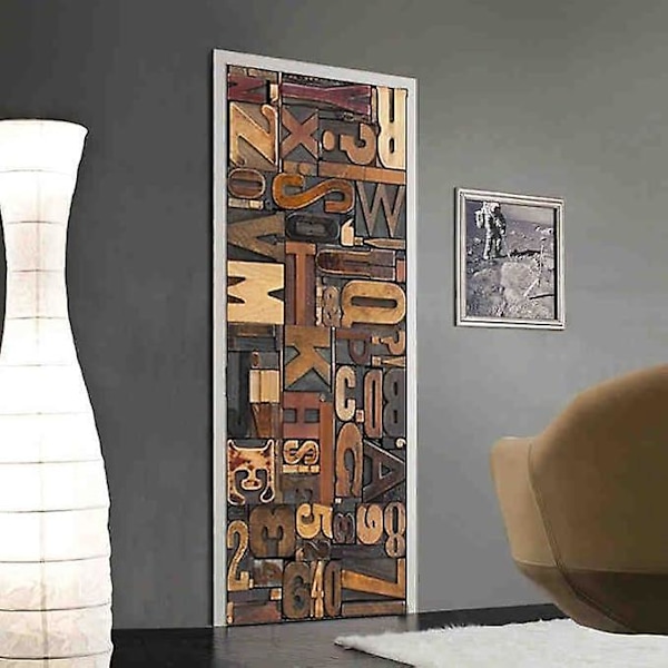 PVC Selvklæbende Dør Sticker Simulation 3D Retro Byggeklods Bogstaver Vægmaleri Tapet Stue Soveværelse Hjem Design Vægmaleri