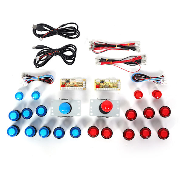 DIY Arcade Joystick Kit USB Chip Controller 5V med upplysta tryckknappar utan fördröjning (röd blå)