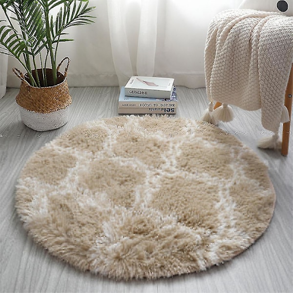 Soft Fluffy Shaggy Round Rug for Living Room Bedroom - 80cm Diameter - Camel Gray