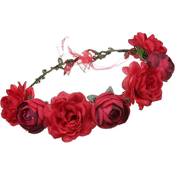 Blomsterkrans Hårbøjler Blomsterkrans Hårbøjle Krans Blomster Hårkrans Blomsterkrans Blomsterkrans til Bryllupsceremoni Fest (rød)