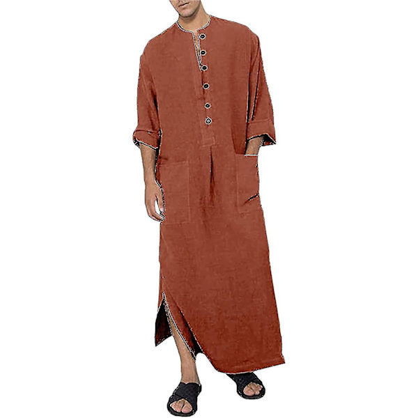 V-hals langærmet kaftan til menn 3XL brun