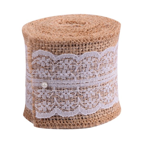 Jute Linne Volym Spets DIY Manuell Volym Dekoration 6CM Bred 2M Längd (Vit Spets)