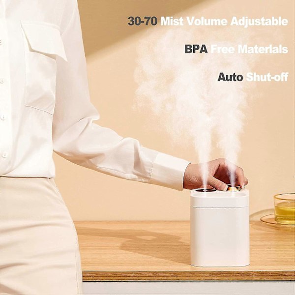 800ml Portabel Trådlös Luftfuktare, Mini Växt Cool Mist Luftfuktare Batteridriven, 28dB Tyst, USB Uppladdningsbar för Sovrum, Hem, Kontor (Vit)