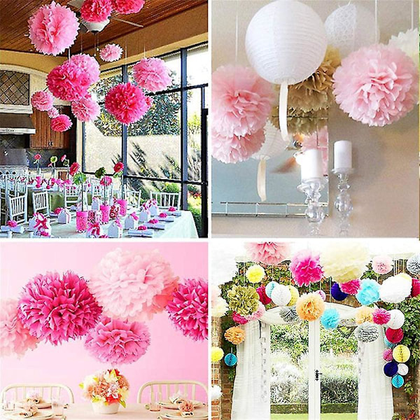 Pappersblommor i Pompom-form, 9 st, Rosa, Roseröd, Vit, för födelsedag, möhippa, bröllop, babyshower, bröllopsshower, festdekoration