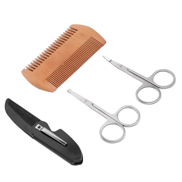 4-i-1 Mænds Skæg Formning Styling Kits Skæg Kam Mustache Saks Foldbar Trimning Kam