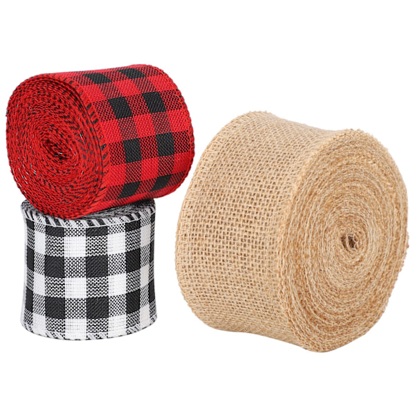 3 rullaa jouluaskartelunauhaa musta punainen musta valkoinen säkkikangas DIY-jousimateriaalit lahjapaketointi (6 cm)