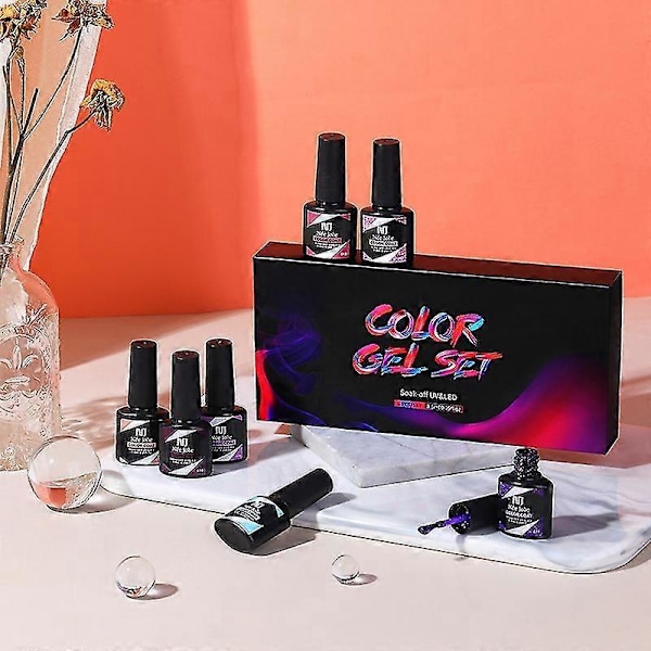 Farveskiftende Reflekterende Glitter Diamant Gel Neglelak Sæt, 6 Farver Glitter Gel Neglelak Reflekterende Neglelak Kit