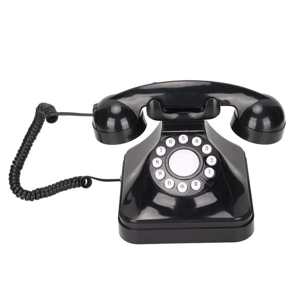 Retro Telefon Klassisk Knapskive Dekoreret Fastnettelefon til Hjemmekontor Sort