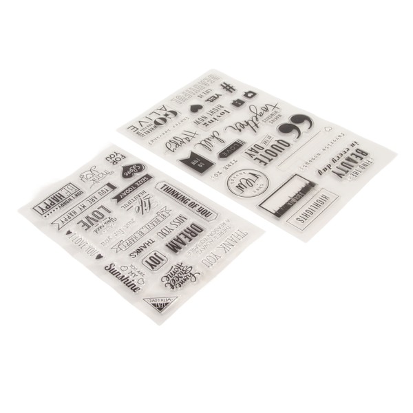 Gjennomsiktige frimerker holdbare fasjonable transparente forseglingsfrimerker med engelske ordfrasemønster for scrapbooking DIY-håndverk