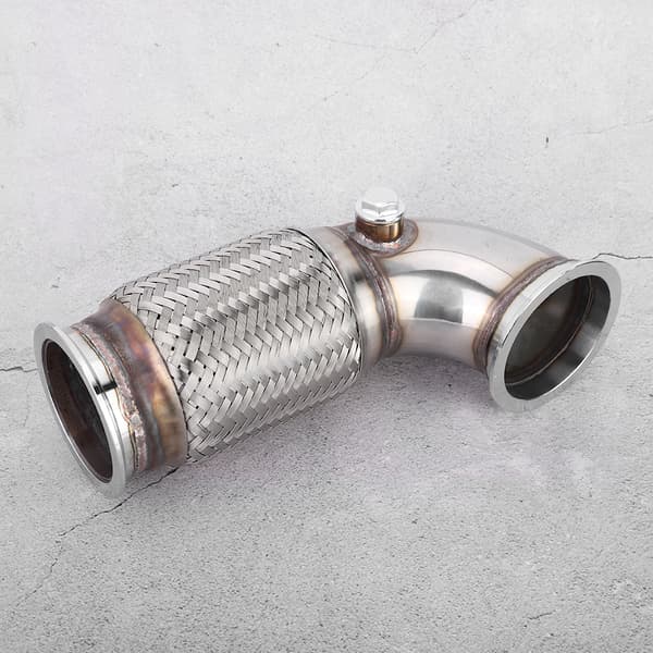 3 tommer stål V-bånd til V-bånd Downpipe Lav 90 grader med flexbælg O2-studser stik