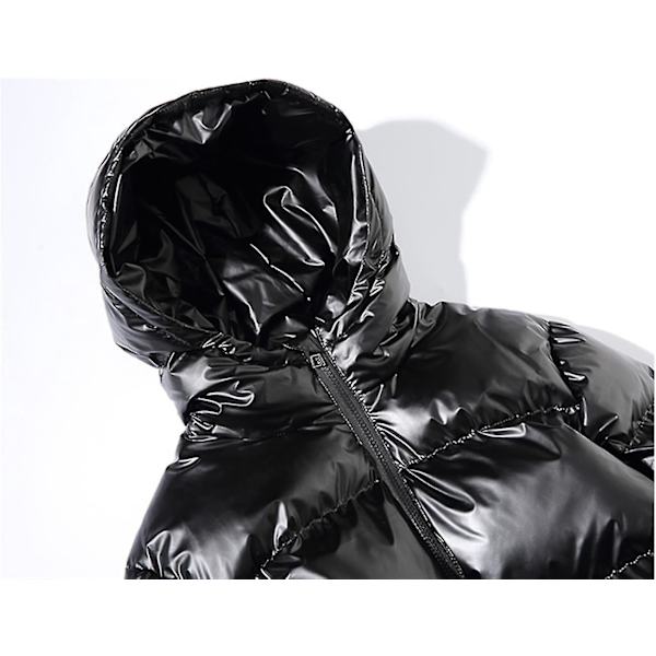 Blank Svart Herrar Tjock Huvad Vinterjacka Ytterplagg 2XL