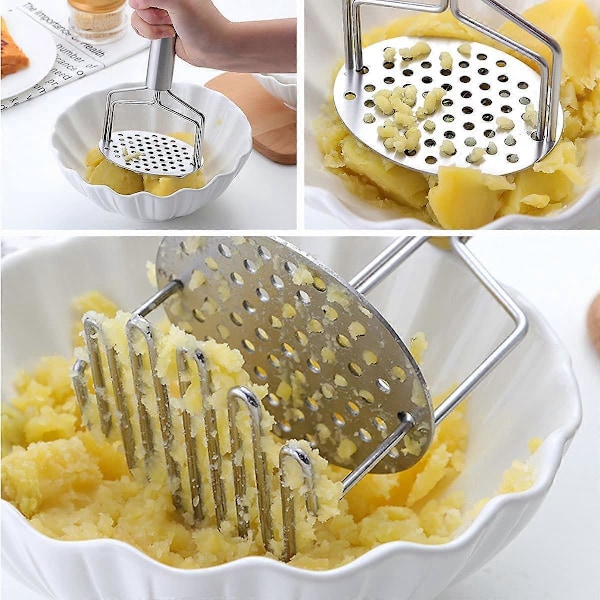 Potatisstöt i rostfritt stål, dubbel funktion, professionell potatisstöt i rostfritt stål, köksredskap för matlagning; göra potatismos, Ba