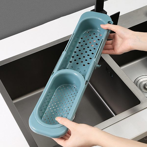 Vaskstativ Uttrekkbar hult avløp Hengestang Design Plast svampholder for kjøkkenvask Grå