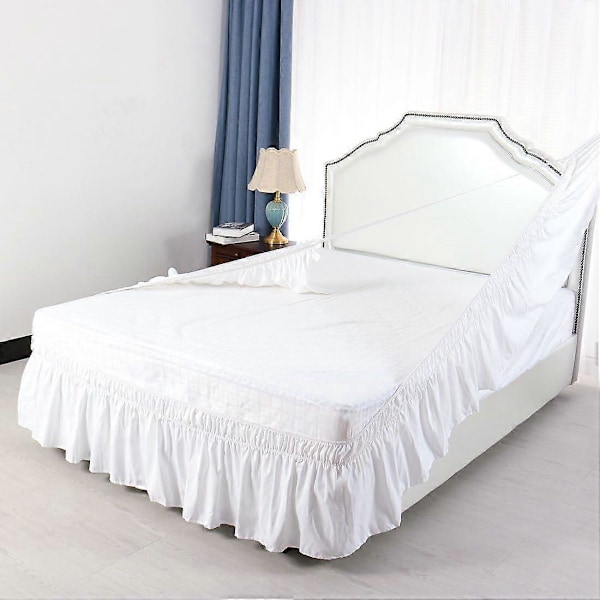 Sengetæppe Børstet Polyester Sengekant Wrap Tre Sider Elastisk 100x190cm Snehvid