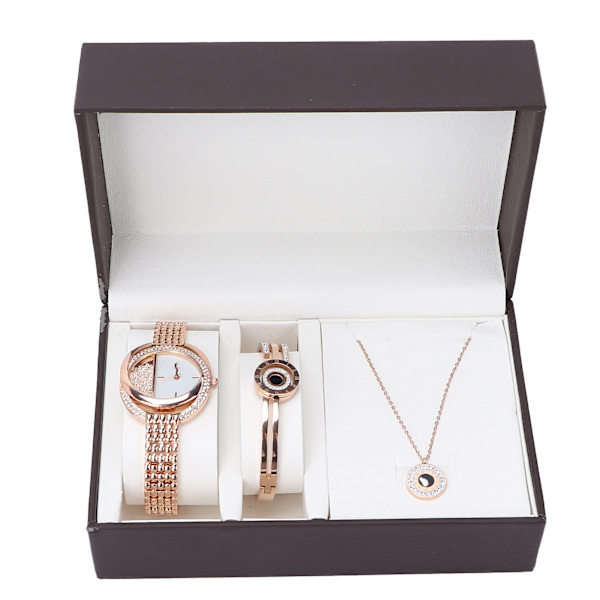 Business Style Kvinnor Watch Armband Halsband Set Jubileum Födelsedagspresent Smycken Set Rose Gold