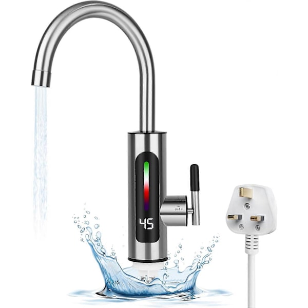 Elektrisk vattenkran i rostfritt stål, 220V 3000W LED temperaturdisplay, 360° roterbar