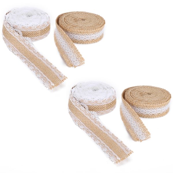4 st 5M/rulle Naturlig Jute Burlap Band Hessian Spets Rulle för Bröllopsdekorationsfesttillbehör