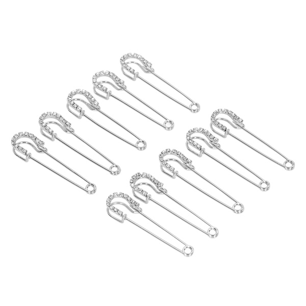 10 stk. sikkerhedsnåle med rhinsten 2,6 tommer retro rhinsten indlagt holdbart metal kvinder broche nåle til sweater skjorte kjole