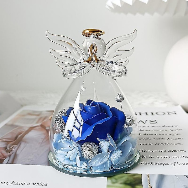 Odödlig ros glasängel figurin - Bedårande mörkblå blomma födelsedagspresent till damer, mamma, mormor, fru - Perfekt överraskning för årsdagen