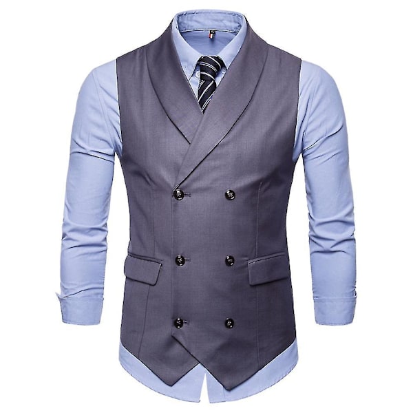 Stylish Men's Double-breasted Suit Vest in Grey XS