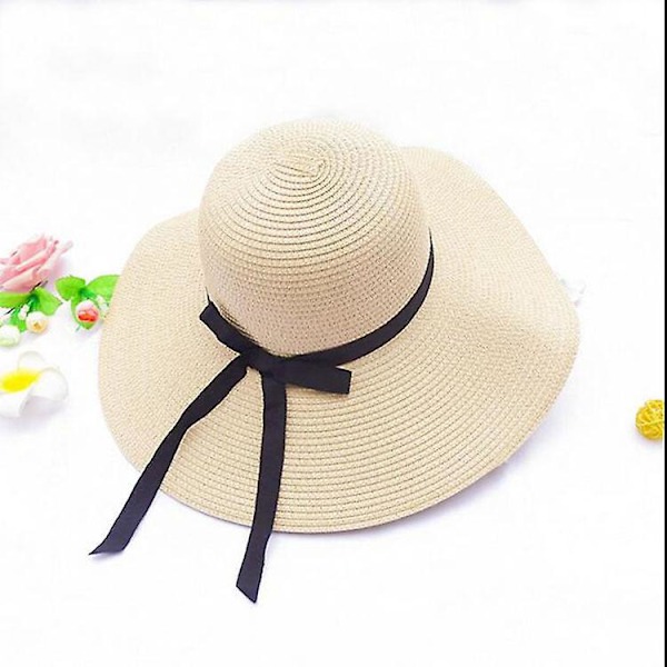 Dame Foldbar Bredbremmet Halmhat UPF 50+ Blød Strandhat i Beige og Khaki