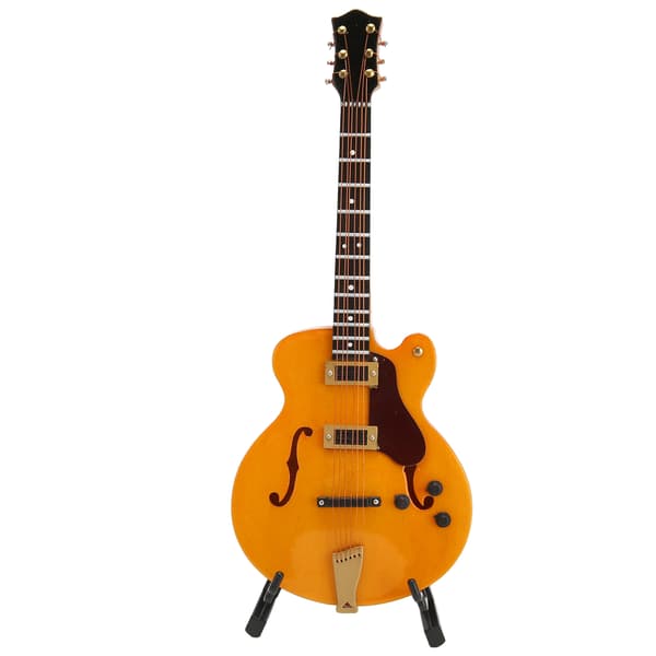 Miniatyr elektrisk gitarmodell i gull med stativ - 7,1 tommer