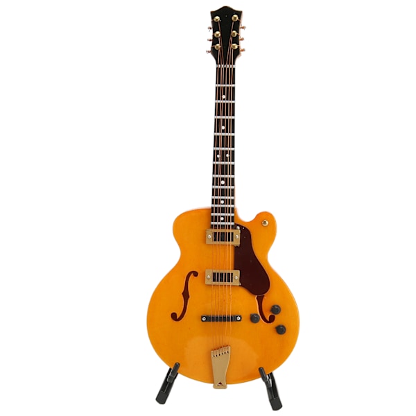 Trä Miniatyr Guld Ihålig Elgitarr Modell med Stativ Mini Musikinstrument Modell 7,1 Tum