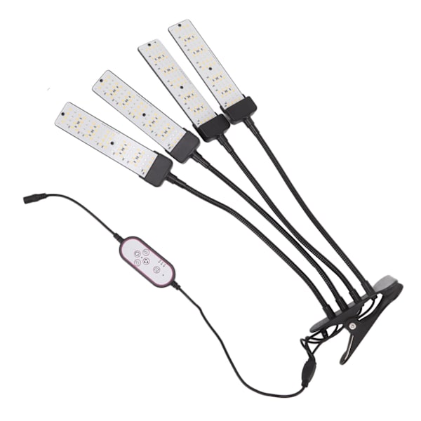 LED växtlampa 4 huvud flexibel fullspektrum belysning 5 växlar dimning klämma växt växer lampa med timing 100‑240V EU-kontakt