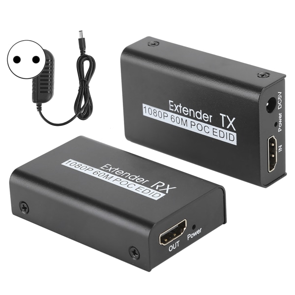 HDMI Extender 60M Internet Transmitter til POC Kabel Strøm EDID læringsfunktion 100-240VEU