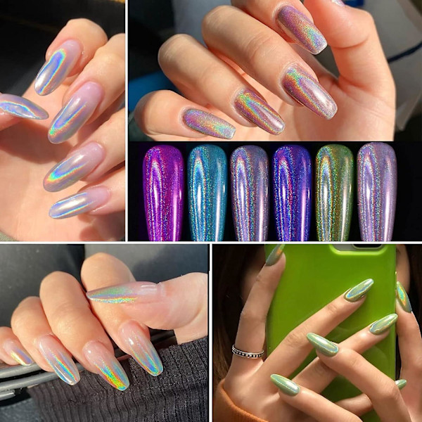 Super Sparkling Mirror Chrome Effect Nagelpigmentpulver - 12 färger Glitterpigment för semestermakeupdekoration