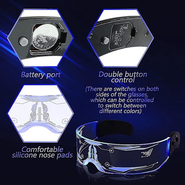 Dual Control LED Visor Briller - 2 Par, 7 Farger, 4 Moduser