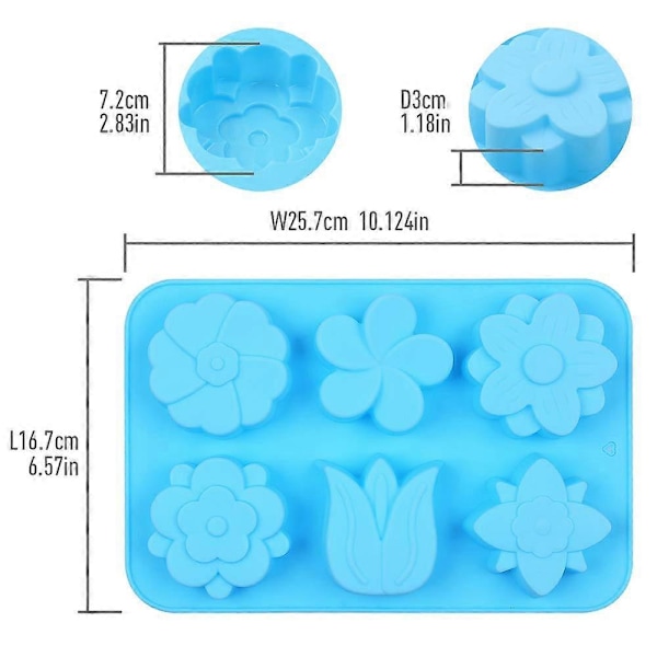 6-Hålig Silikonform Blommor, Set med 3st Non-Stick Livsmedelsgodkänd Silikon Blandad Tulpan, Tusensköna Form för Godis Choklad Gelé, Isbitar