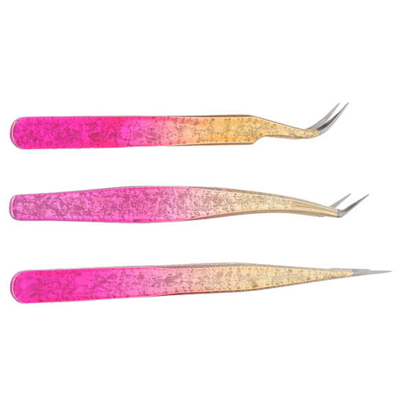 3 stk Nail Art Pinsett rustfritt stål Rett bøyningstips Manikyr Rhinestone Nipper Gradient Farge
