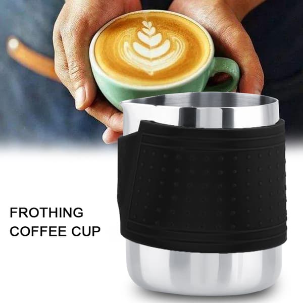 Kaffekop i rustfrit stål til mælkeskumning, varmebestandig latte-kande (sort)