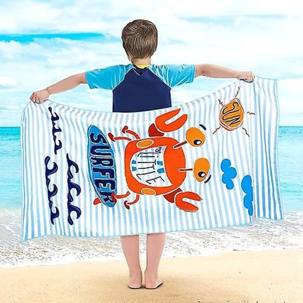 Strandhåndkle for barn - 100 % bomull, 70x140 cm, absorberende og hurtigtørkende badehåndkle for svømming, reise, camping - Krabbedesign