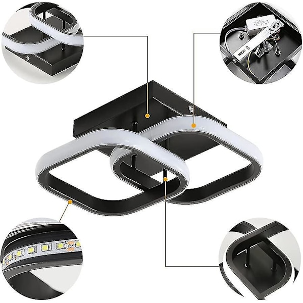20W Modern LED Taklampa, 2500lm, 6000k Kallvit, 24cm, Svart [Energiklass E]