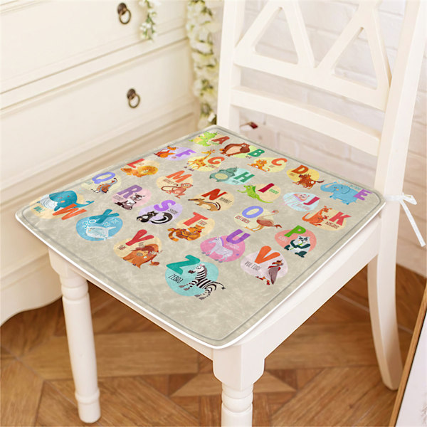 Chair Seats Cushion Cute Animal Alphabet Patterns Soft Comfortable Chair Cushion with Ties for Home Bar Office Outdoor CJJ1506 35x35cm