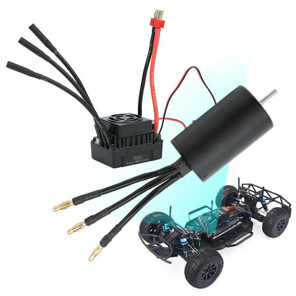 Surpass 3660 Vandtæt 4-polet Børsteløs Motor + 60A ESC RC Bil Tilbehør (Sort)2600KV+60A ESC