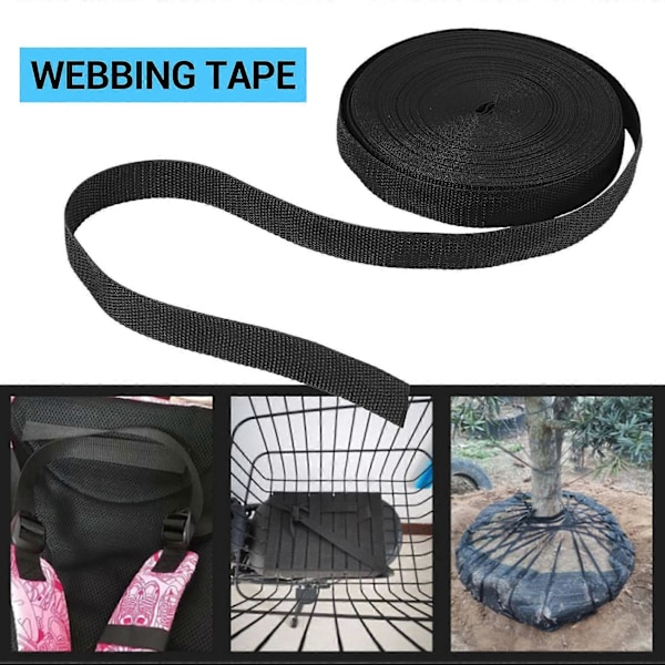 25 mm x 20 m rulle nylonbånd til webbingtaske, stropper, bælte - sort