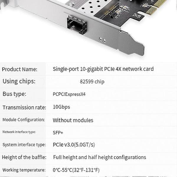 SFP+ 10GB M.2Pcie 4X Server Network Card X520-da Fiber Optic Ethernet Adapter 82599 Chip for Desktop Computer