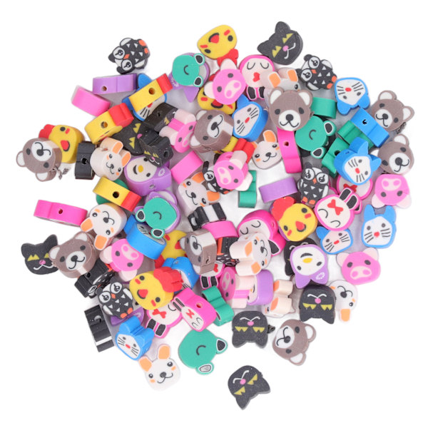 100 stk. Polymer Clay Beads Søde Dyre Stil Sikker Øko-venlig Levende Farver Smile Face Beads til Smykkefremstilling DIY