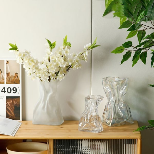 Plisseret glasvase lys luksus hydroponisk vase stue spisebord tørret blomst vase blomsterarrangement ornamenter