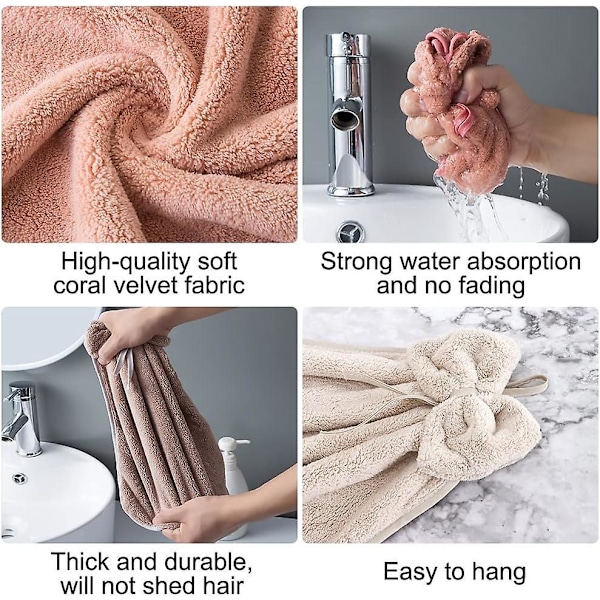 4-pak Hængende Håndklæde med Sløjfe, Koralfløjl Mikrofiber Hængende Løkker, Super Absorberende Håndklæder