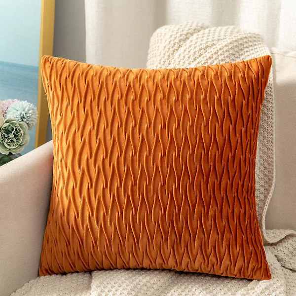 Lyxig sammetskudde i orange - 2-pack, 45x45cm - Perfekt för soffa eller sovrum