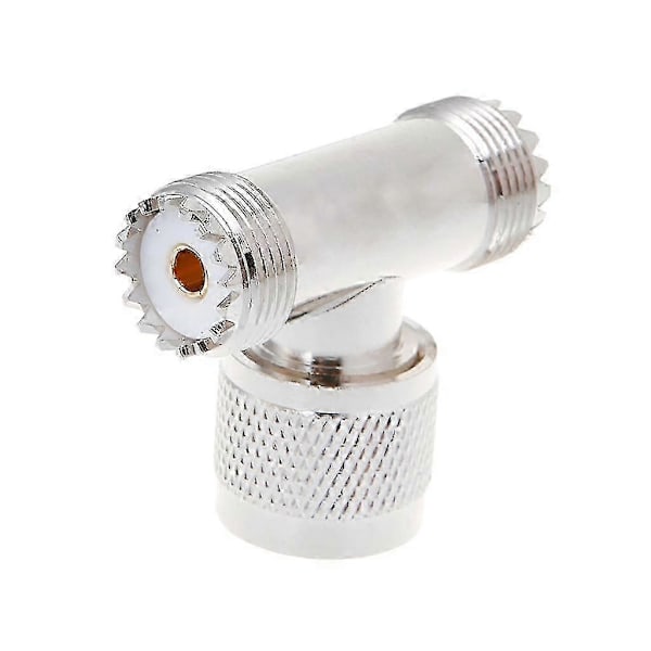 T-formad UHF Hane Pl259 Till 2 UHF Hona So239 Trippel RF-kontakt 3-vägs Koaxadapter