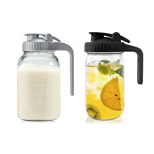 2-pak 946 ml Glaskande med Låg - Flødekande til Solte, Juice, Koldbrygget Kaffe, Opbevaringsbeholder til Modermælk