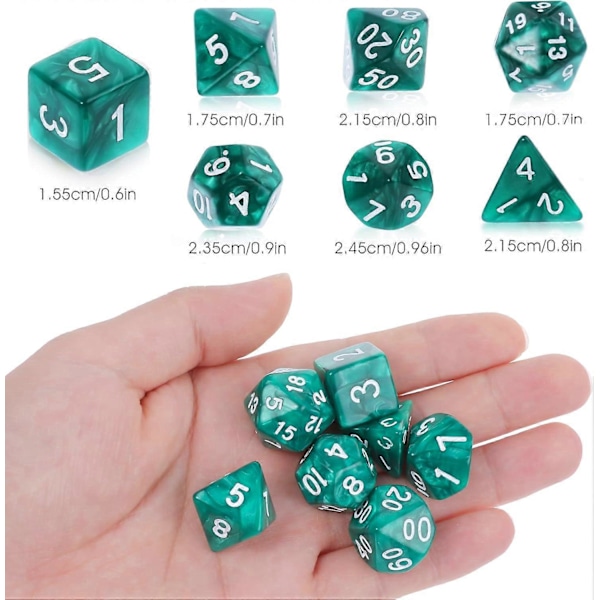 7-delt DND Terningesæt til Dungeons & Dragons, Lilla Nebula Multi-sided Terninger RPG Rollespil Bordspil (Mørkegrøn)